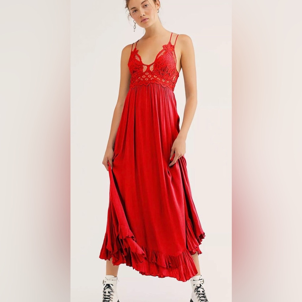 Free People Red Adella Maxi Slip Dress Size Small